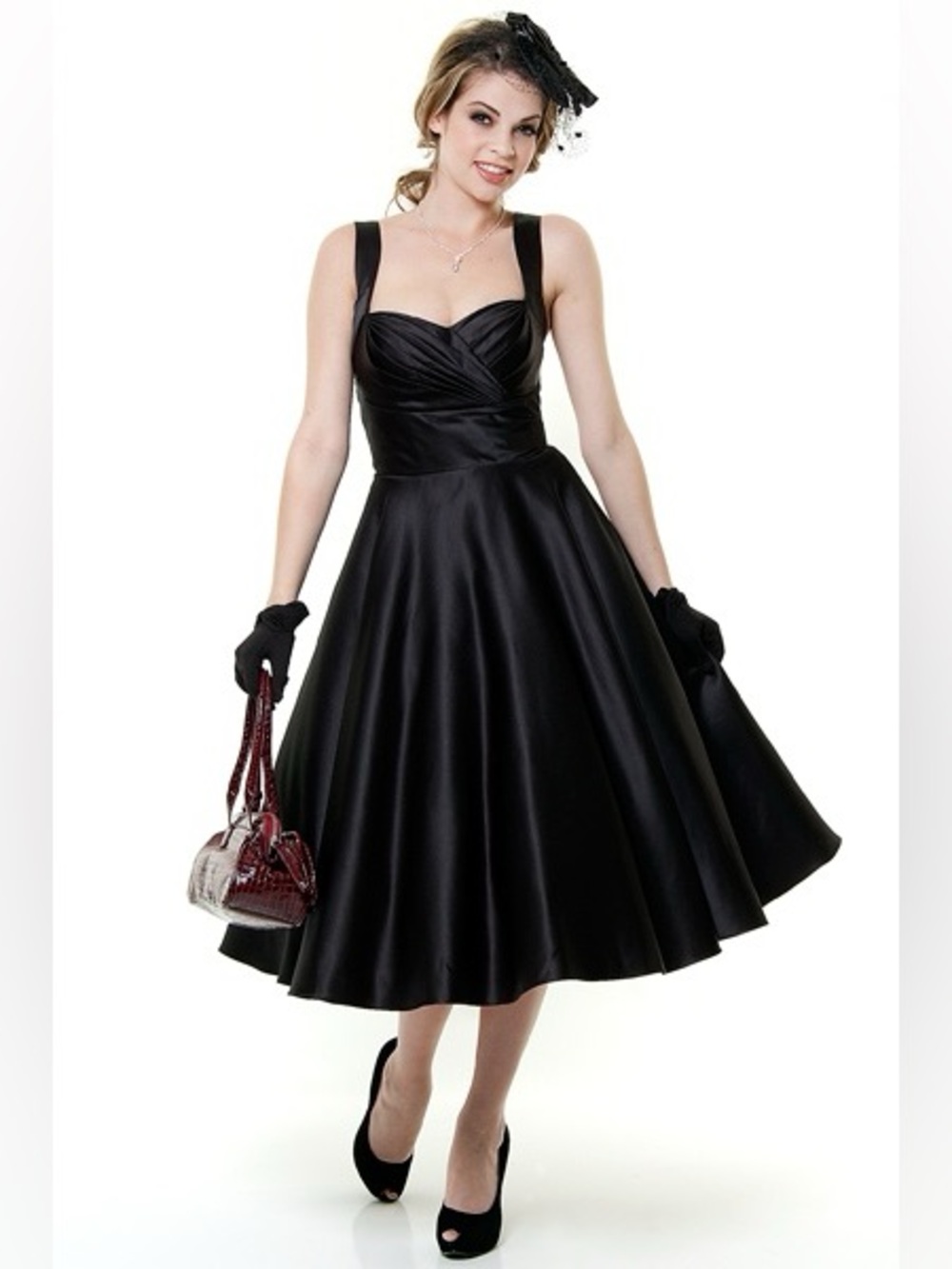 Unique Vintage Black Satin 1950s Dress Size S